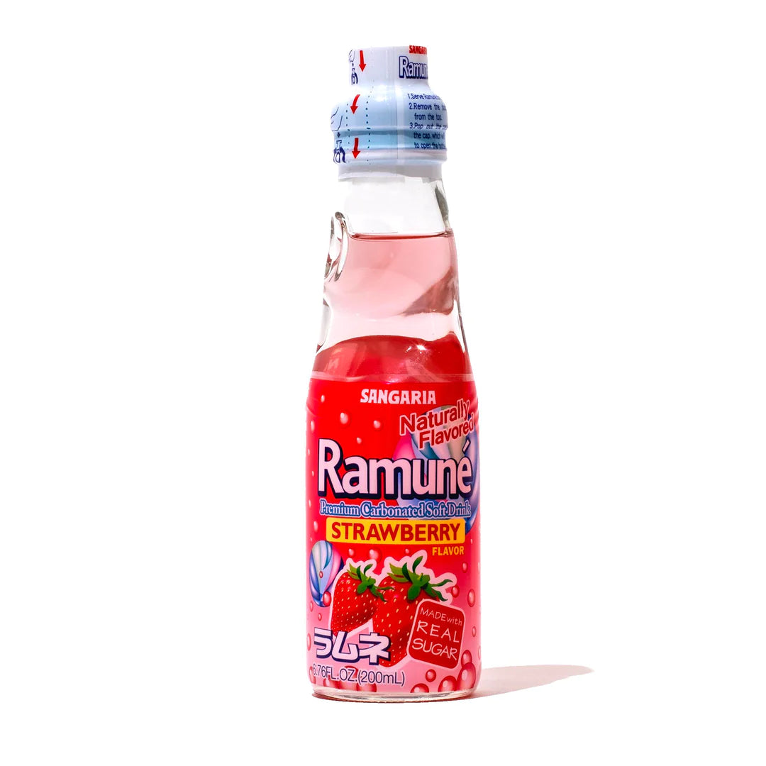 Ramune Strawberry Soda - 6.76 oz (Glass Bottles)
