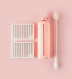 Pink Healthish Glass Water Bottle with Cleaner and Ice Cube Trays